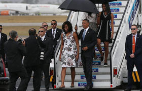 El entonces presidente de Estados Unidos Barack Hussein Obama llega a La Habana