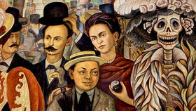 Sueño de una tarde dominical en la Alameda Central (detalle), de Diego Rivera. Martí al lado de Frida Kahlo y detrás de Rivera