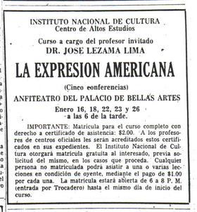 Cartel de conferencias de Lezama Lima Cartel de conferencias de Lezama Lima