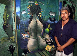 Pedro Pablo Oliva, junto a una de sus obras Pedro Pablo Oliva, junto a una de sus obras