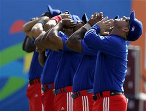 Peloteros de la selección nacional durante un entrenamiento en 2007 Peloteros de la selección nacional durante un entrenamiento en 2007