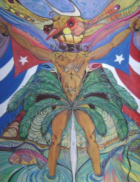 Cuba y Puerto Rico son de un pájaro las dos alas, acrílico sobre cartulina de Germán Moisés González Silveira