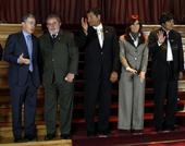 Los presidentes de Colombia, Álvaro Uribe; Brasil, Luiz Inacio Lula da Silva; Ecuador, Rafael Correa; Argentina, Cristina Fernández, y Bolivia, Evo Morales. Cumbre de Unasur. Bariloche, Argentina, 28 de agosto de 2009. (REUTERS) Los presidentes de Colombia, Álvaro Uribe; Brasil, Luiz Inacio Lula da Silva; Ecuador, Rafael Correa; Argentina, Cristina Fernández, y Bolivia, Evo Morales. Cumbre de Unasur. Bariloche, Argentina, 28 de agosto de 2009. (REUTERS)