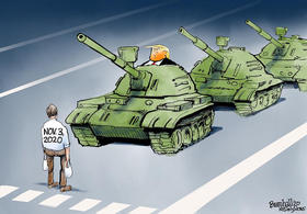 Trump y las manifestaciones, caricatura