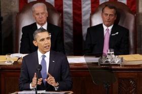 Obama durante el discurso del Estado de la Unión en el Capitolio de Estados Unidos
