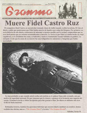 Una de las tantas imágenes manipuladas que en los últimos días han circulado en la blogosfera del exilio cubano sobre la supuesta muerte de Fidel Castro