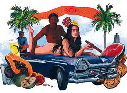 Idilio Tropical (O después de una ardua faena, lo mejor es recostarse y disfrutar la compañía), obra del artista plástico Elio Rodríguez.
'Idilio Tropical', obra del artista plástico Elio Rodríguez