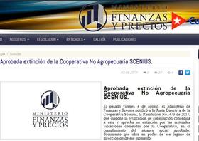 Ministerio de Finanzas y Precios cubano decreta el fin de la cooperativa Scenius