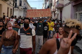 Una de las protestas en contra del gobierno de Cuba el 11 de julio de 2021, en La Habana