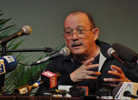 Silvio Rodríguez durante una conferencia de prensa el 1 de junio de 2010 en Nueva York