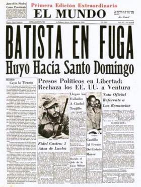 Periódico cubano anunciando la huida de Batista