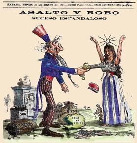 Caricatura crítica de la Enmienda Platt de 1901 para Cuba