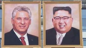 Retratos de Miguel Díaz-Canel y Kim Jong-un