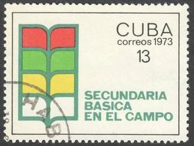 Sello postal dedicado a las secundarias básicas en el campo, Cuba