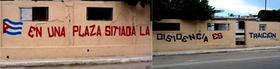 Fotomontaje que resume el cartel cercano a la casa del opositor Oswaldo Payá.