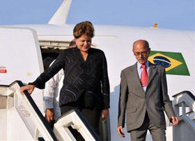 La presidenta de Brasil, Dilma Rousseff, al inicio de su visita oficial a Cuba, el 31 de enero de 2012