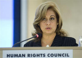 María Esther Reus, ministra de Justicia, durante el examen de Cuba en el Consejo de Derechos Humanos, en Ginebra, el 3 de marzo de 2009. (AP)