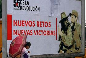 Cartel alegórico a los 55 años de la llegada al poder de Fidel Castro en Cuba Cartel alegórico a los 55 años de la llegada al poder de Fidel Castro en Cuba