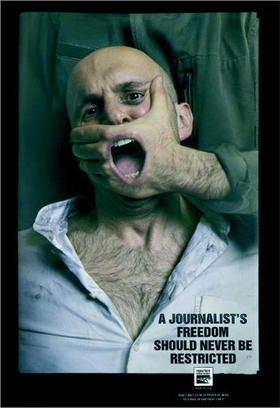Póster de Reporteros Sin Fronteras por la libertad de los periodistas presos. (ERIK RAVELO)