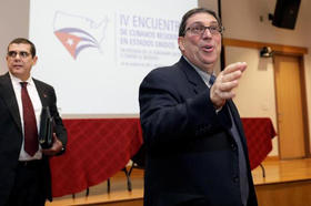 El canciller cubano Bruno Rodríguez en el encuentro de cubanos residentes en EEUU