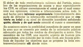 Fragmento de folleto distribuido a los “cuadros” de los CDR para instruirlos en el combate contra “Radio Bemba” y cómo informar a las “instancias superiores”