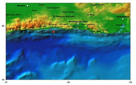 Sitio donde ocurrió el sismo en la isla, cerca de Santiago de Cuba. Sitio donde ocurrió el sismo en la isla, cerca de Santiago de Cuba