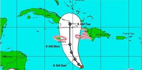 Mapa con la posible trayectoria del huracán Matthew