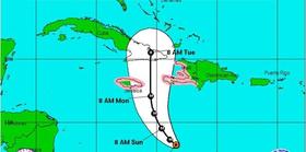 Mapa con la posible trayectoria del huracán Matthew. Mapa con la posible trayectoria del huracán Matthew