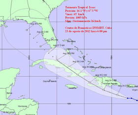 Posible trayectoria de la tormenta tropical Isaac. Centro de Pronósticos INSMET