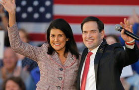 Nikki Haley y Marco Rubio en esta foto de archivo