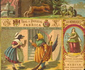 Marquilla de tabaco de la fábrica La Honradez, Cuba, 1860, litografiada en Alemania