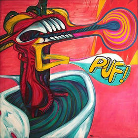 El puf de los caballeros, óleo, 1966