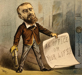Caricatura que muestra a Charles Julius Guiteau, el asesino del presidente Garfield