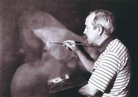 El maestro Rafael Soriano trabaja en uno de sus cuadros