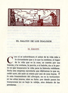 Página de uno de los ensayos de Castellanos, ilustrado con una viñeta de Luis de la Rocha