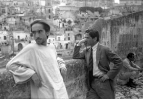 Enrique Irazoqui y Pasolini, durante el rodaje