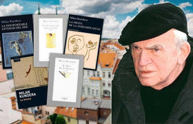 Milan Kundera, en este montaje fotográfico