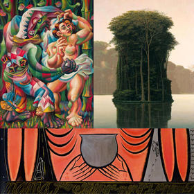 Collage con obras de: Tomas Sanchez, José Bedia y Mario Carreño