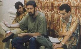 Carlos A. Aguilera, Rolando Sánchez Mejías y Pedro Marqués de Armas, durante una lectura