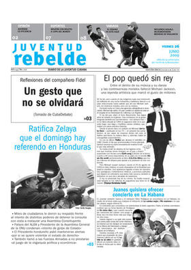 Portada de 'Juventud Rebelde', 26 de junio de 2009.