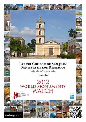 Cartel de World Monuments Fund con las imágenes de los monumentos en peligro de deterioro
