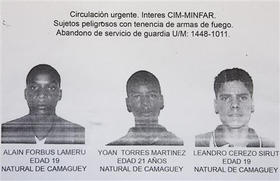 Cartel con la orden de búsqueda de los tres reclutas fugados de la unidad militar de Managua