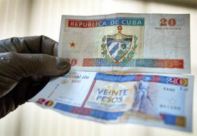 Imagen del anverso y reverso del peso convertible cubano