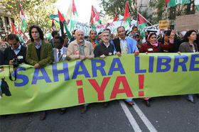 Manifestación en Madrid en apoyo a la autodeterminación del Sahara Occidental, a finales de 2006