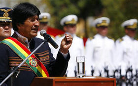 El presidente Evo Morales, durante la celebración del aniversario 129 de la Guerra del Pacífico