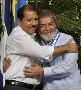 Los presidentes de Nicaragua y Brasil, Daniel Ortega y Lula da Silva, durante la visita del segundo a Managua
