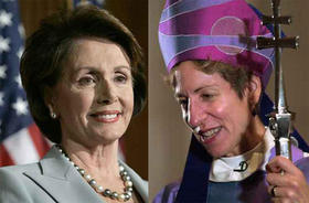 Nancy Pelosi (izq.), presidenta de la cámara baja, y la obispo primada Katharine Jefferts (dcha.).