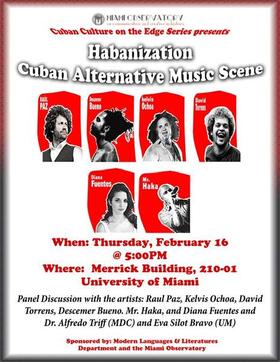 Cartel anunciador del panel académico en la Universidad de Miami sobre música alternativa cubana