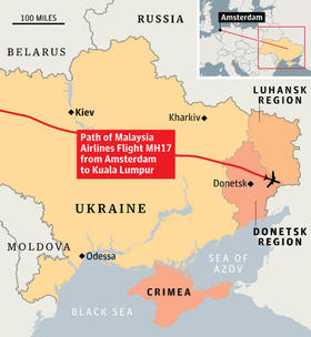 Mapa del vuelo MH17 de Malasyan Airlines