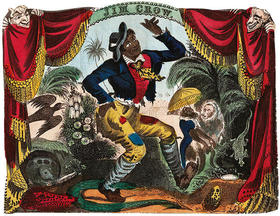 Thomas Rice, con la cara pintada de negro, en el papel de Jim Crow, un personaje de Minstrel Show, en Nueva York, 1833